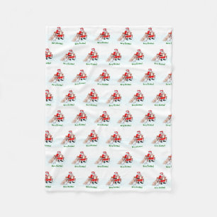 Manta Polar Feliz Navidad! Papá Noel con gato y perro