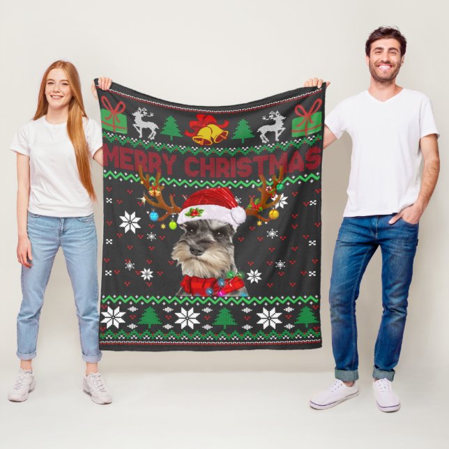 Manta Polar Feliz Navidad Perro feo Schnauzer Santa Hat (In situ)