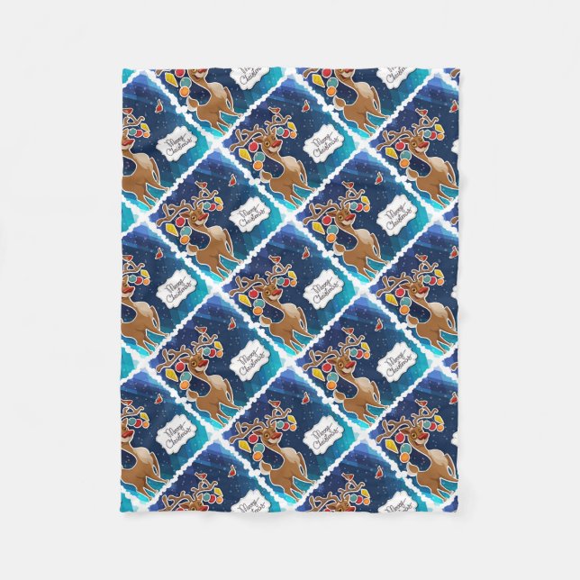 Manta Polar Feliz Navidad Prancing Reindeer (Anverso)