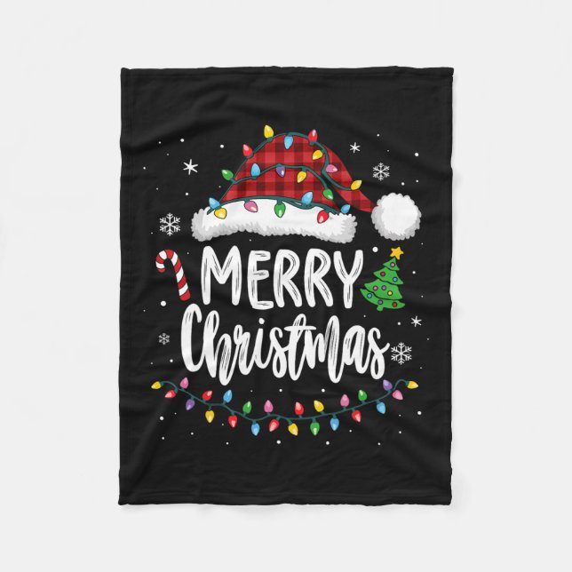 Manta Polar Feliz Navidad Red Plaid Family Encender navidades  (Anverso)