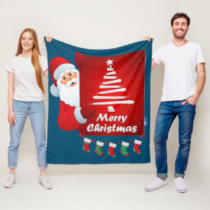 Manta Polar Feliz Navidad Santa Claus Tree Stokings X-mas