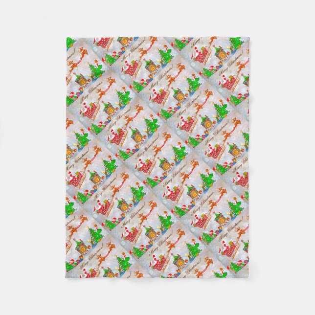 Manta Polar Feliz Navidad Santa Entregando regalos (Anverso)