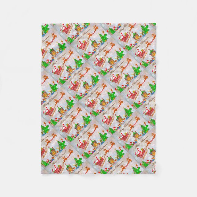 Manta Polar Feliz Navidad Santa Entregando regalos (Anverso)