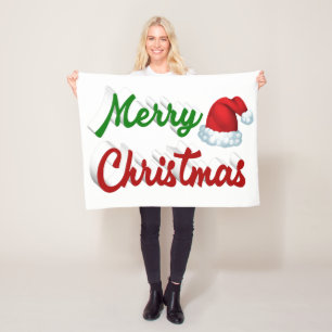 Manta Polar Feliz Navidad Santa Hat rojo green script