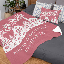 Manta Polar Feliz Navidad Santa Invierno Snowflakes Nombre