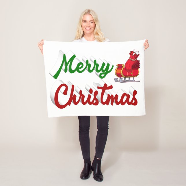 Manta Polar Feliz Navidad Santa Sleigh guión verde rojo (In situ)
