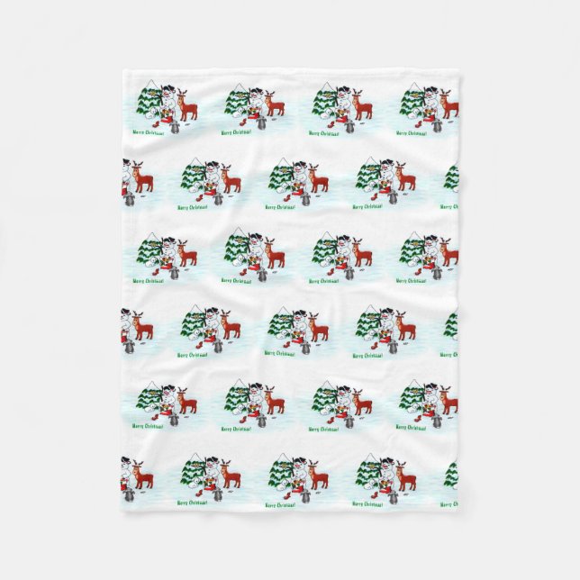 Manta Polar ¡Feliz Navidad! Snowman con sus amigos (Anverso)