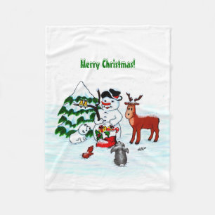 Manta Polar ¡Feliz Navidad! Snowman con sus amigos