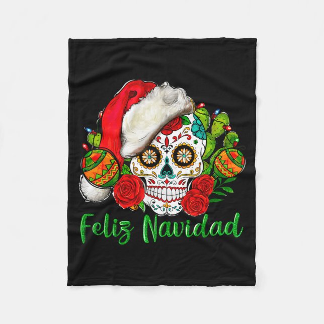 Manta Polar Feliz Navidad Sugar Skull Mexican Christmas  (Anverso)