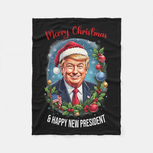 Manta Polar Feliz Navidad Y Feliz Nuevo Presidente - Donald T (Anverso)