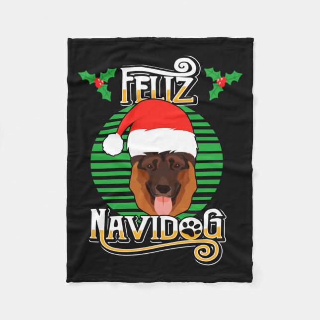 Manta Polar Feliz Navidog German Shepherd Dog Holiday Merry Ch (Anverso)