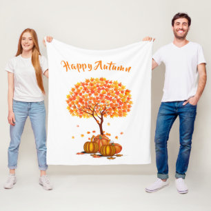 Manta Polar Feliz otoño / Hojas de árbol decorativas acogedora