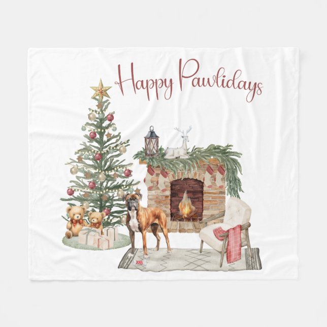 Manta Polar Feliz Pawlidays Diseño de Perro - Boxer (Frente (Horizontal))