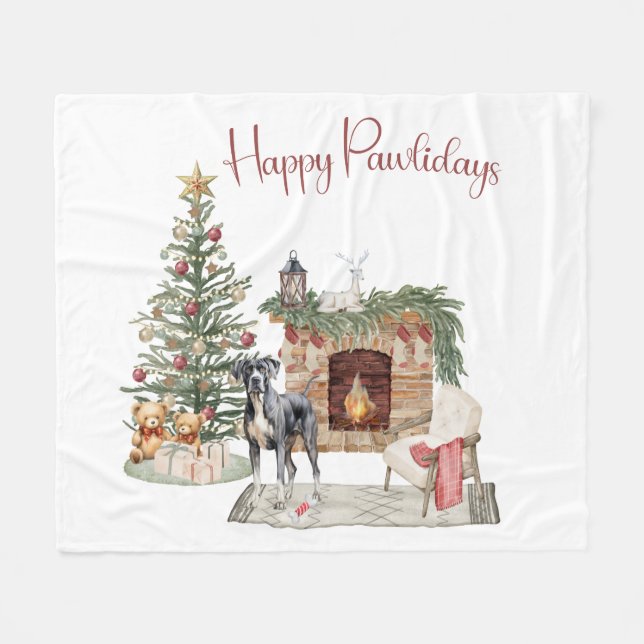 Manta Polar Feliz Pawlidays Diseño de Perro - Gran Danés (Frente (Horizontal))