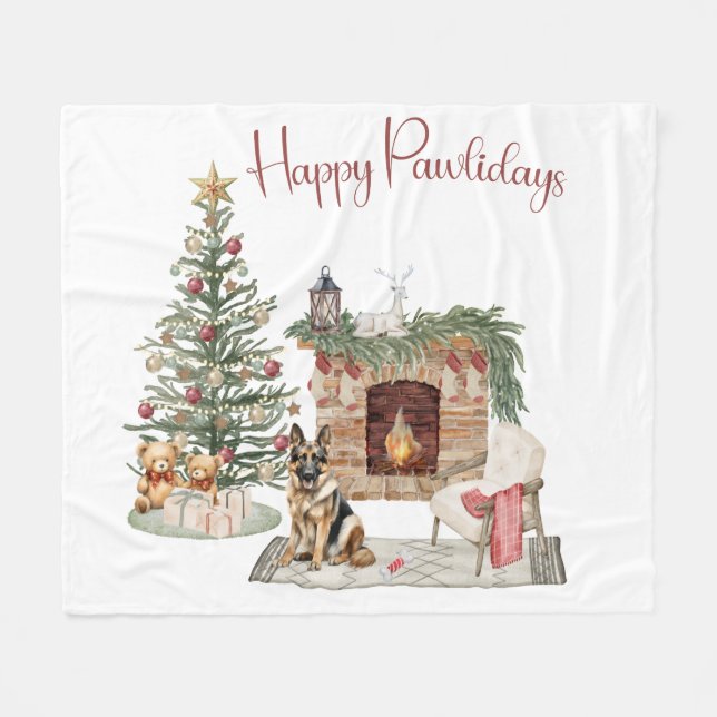 Manta Polar Feliz Pawlidays Diseño de Perro - Pastor Alemán (Frente (Horizontal))