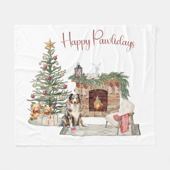 Manta Polar Feliz Pawlidays Diseño de Perro - Pastor Australia (Frente (Horizontal))