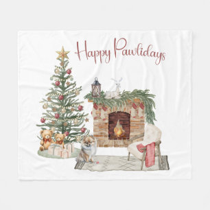 Manta Polar Feliz Pawlidays Diseño de Perro - Pomerania