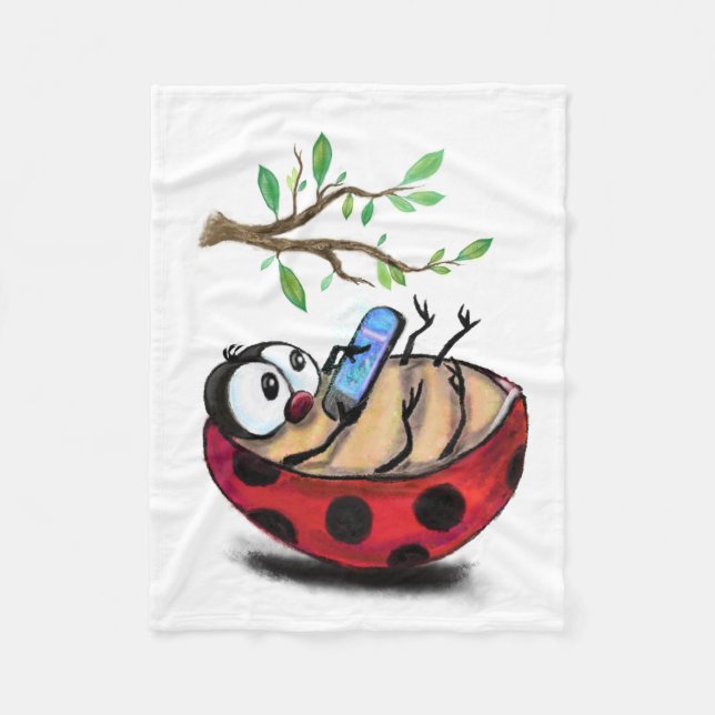 Manta Polar Feliz Pequeña Ladybug con teléfono - Dibujo Person (Anverso)