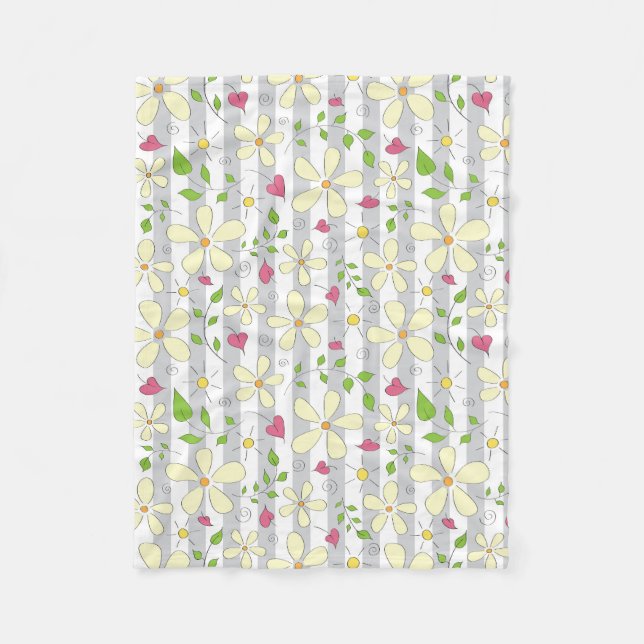 Manta Polar Feliz primavera blanca marea corazones florales (Anverso)