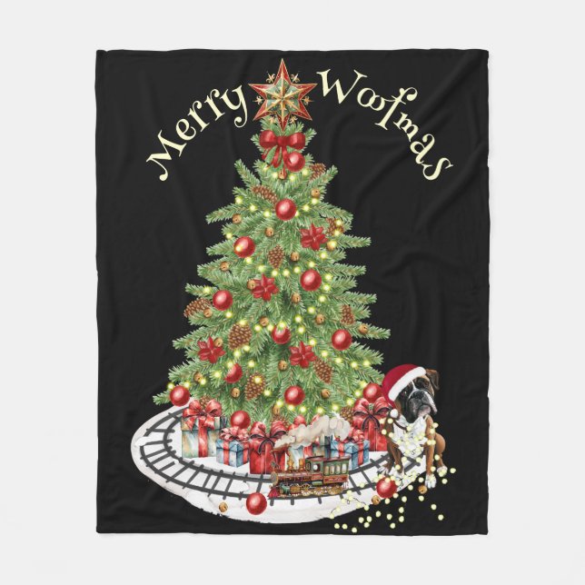 Manta Polar Feliz Woofmas Diseño de Perro - Boxer (Anverso)