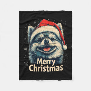 Manta Polar Femeninas Pomeranian Santa Hat Feliz Navidad Navid