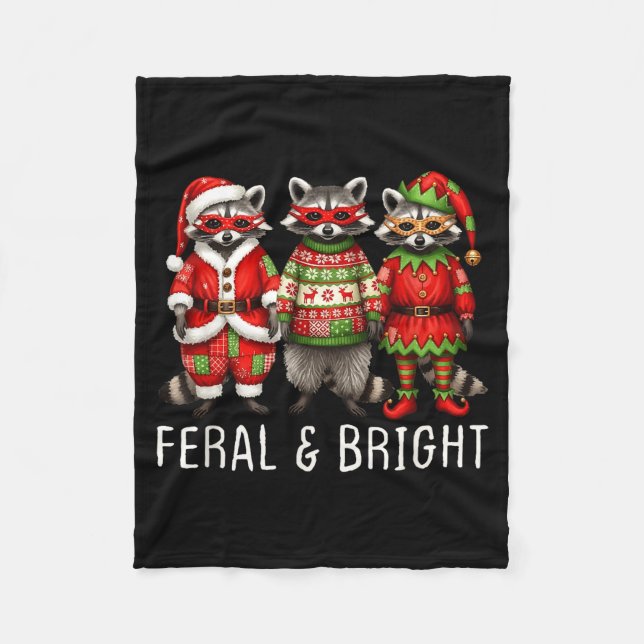 Manta Polar Feral And Bright Raccoon Santa Christmas Holiday T (Anverso)