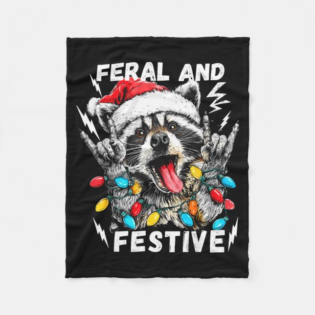 Manta Polar Feral And Festive Funny Christmas Rocker Raccoon S (Anverso)