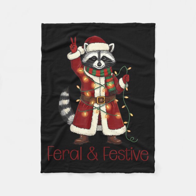 Manta Polar Feral And Festive Raccoon Funny Christmas  (Anverso)