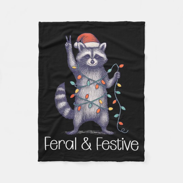 Manta Polar Feral And Festive Raccoon, Funny Christmas  (Anverso)