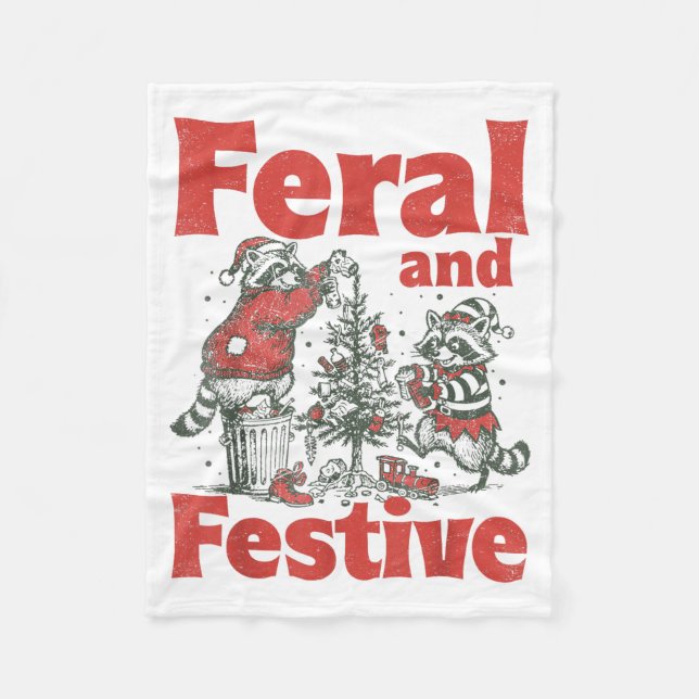 Manta Polar Feral And Festive Raccoon Santa Christmas Holiday  (Anverso)