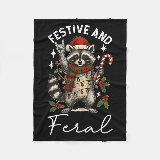 Manta Polar Feral And Festive Raccoon Santa Hat Christmas Ligh (Anverso)