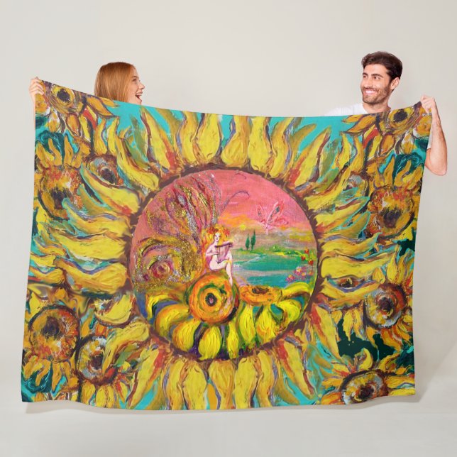 Manta Polar FERIA DE SUNFLOWERS JUGANDO LYRA Fantasy Floral (In situ)