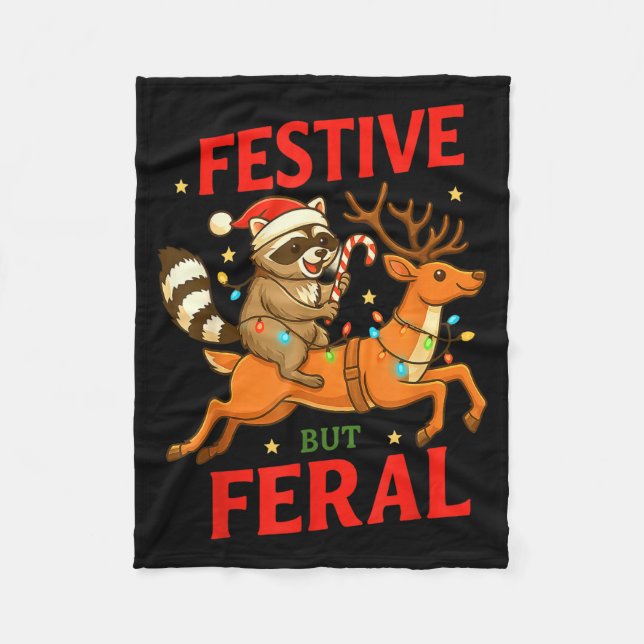Manta Polar Festive But Feral Funny Christmas Raccoon Riding R (Anverso)