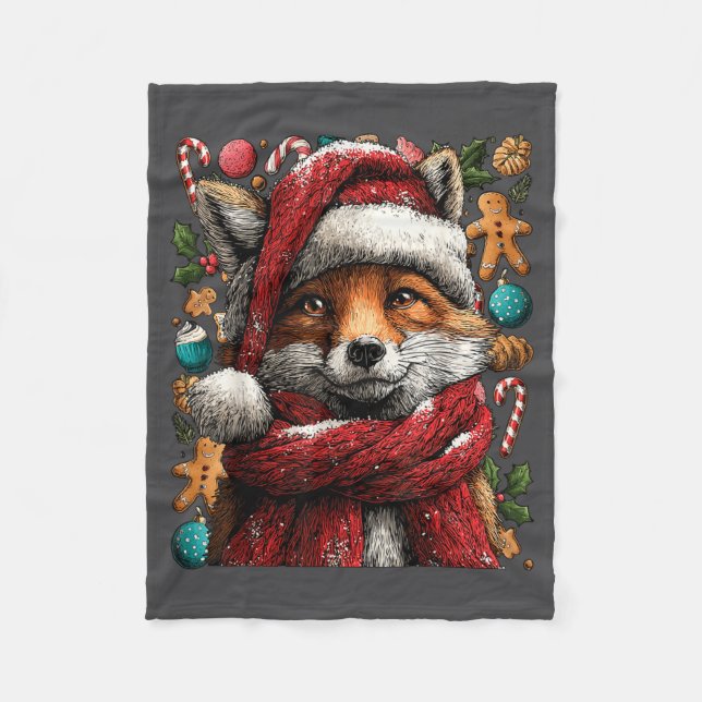 Manta Polar Festive Fox With Snow Santa Hat Winter Christmas A (Anverso)