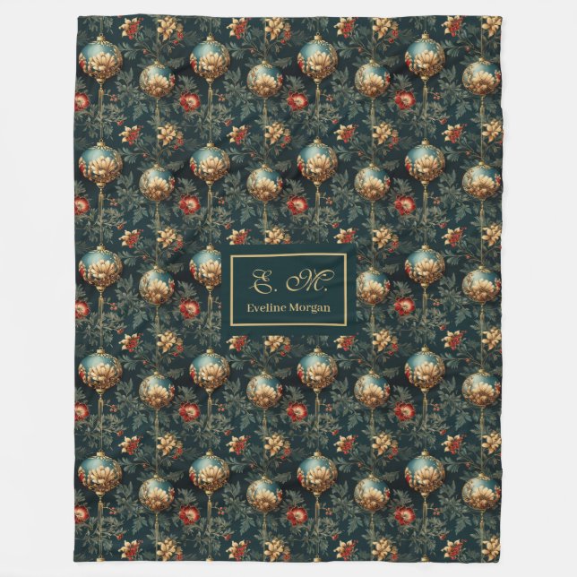 Manta Polar Festive red and gold luxury baubles blanket custom (Anverso)