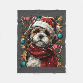 Manta Polar Festive Shih Tzu With Santa Hat Snowy Winter Chris