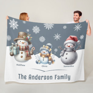 Manta Polar Festividad personalizada de Snowman para familias