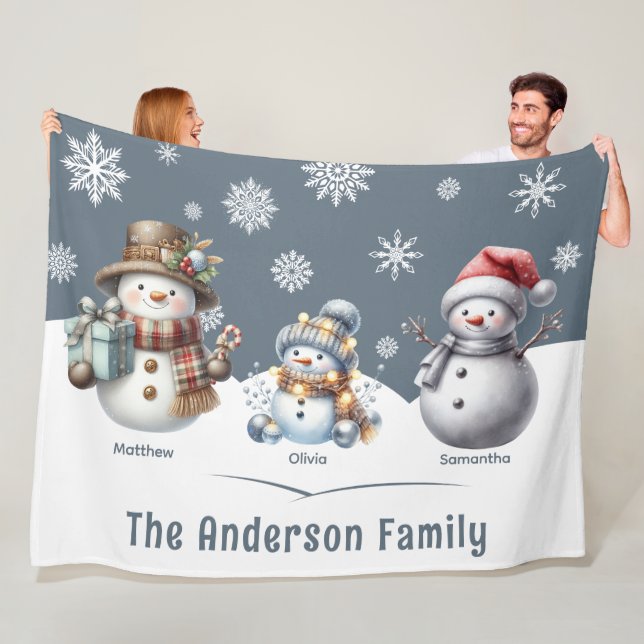 Manta Polar Festividad personalizada de Snowman para familias (In situ)