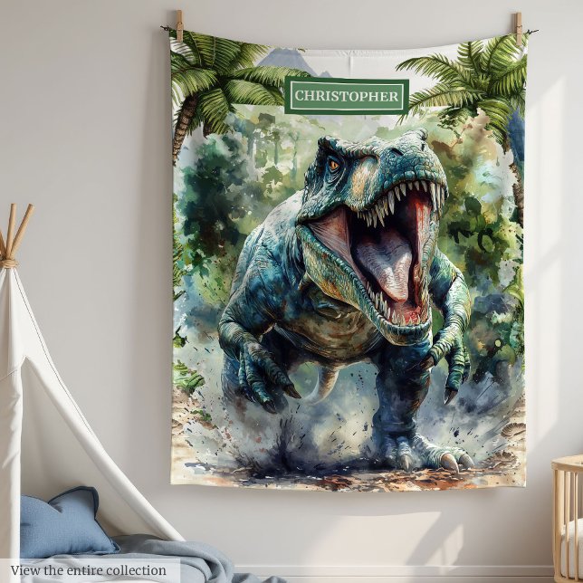 Manta Polar Fierce T-Rex Blanket Nombre personalizado para niñ (Fierce T-Rex Blanket Personalized Name for Boys)
