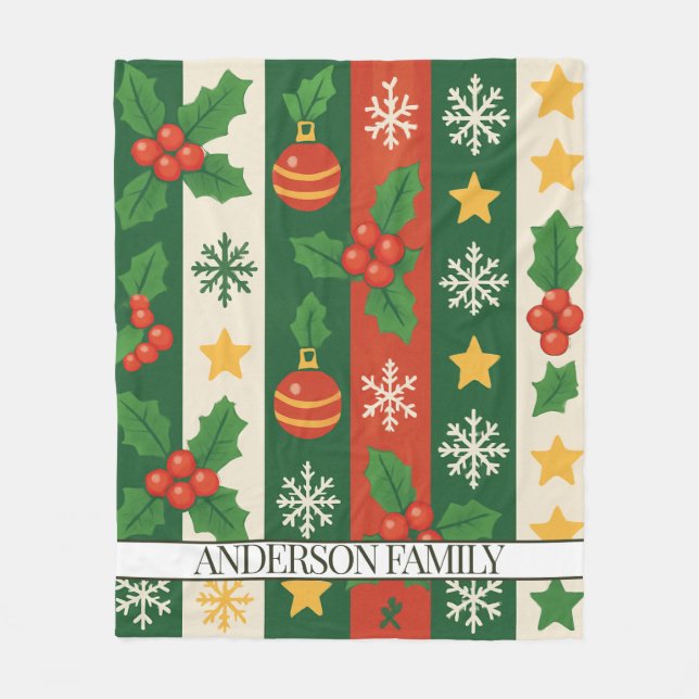 Manta Polar Fiesta acuática de franjas verdes rojas (Anverso)