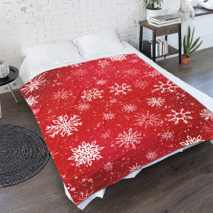 Manta Polar Fiesta Blanca Navideña Rojo Rubí con Copos de Niev