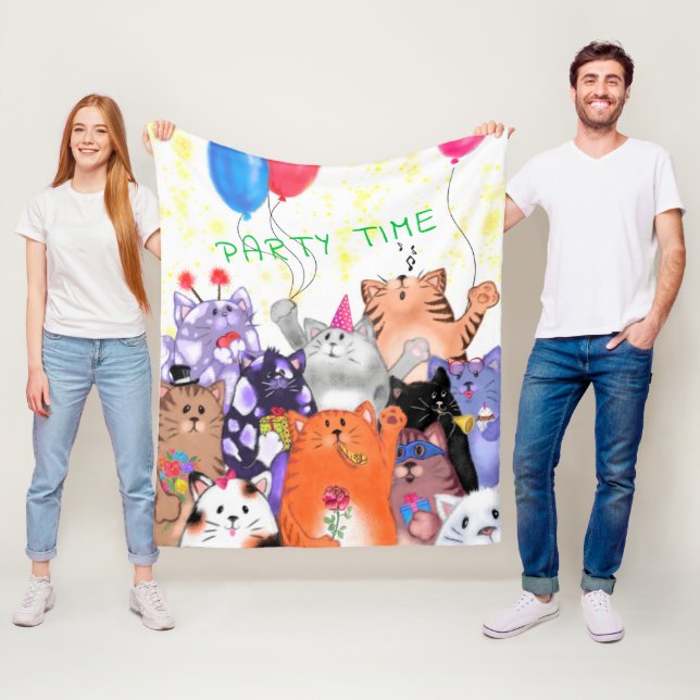 Manta Polar Fiesta Cats Fleece Blanket - Texto Personalizado (In situ)