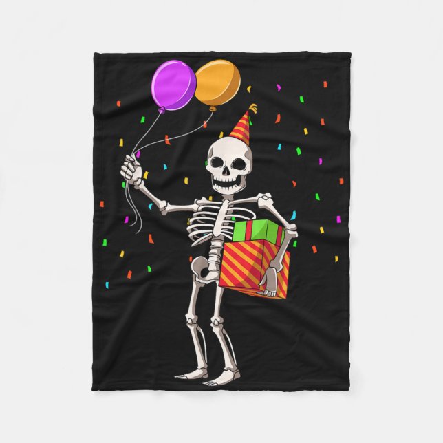 Manta Polar Fiesta de cumpleaños de Halloween Skeleton Cumplea (Anverso)