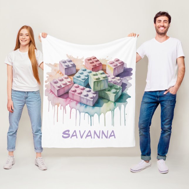 Manta Polar Fiesta de Cumpleaños de Niña Bloques de Construcci (In situ)