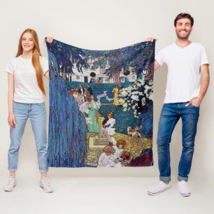 Manta Polar Fiesta de jardín con perro y gato, Jessie Willcox 