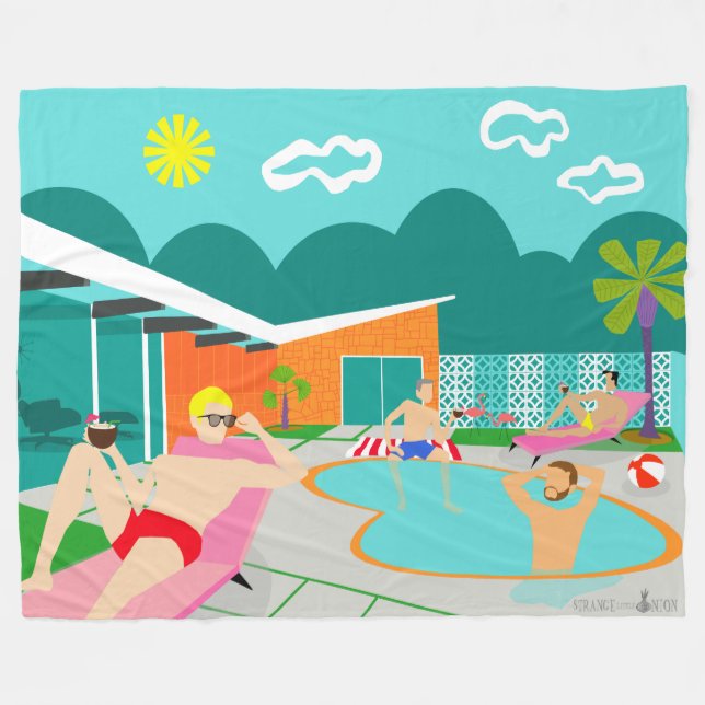 Manta Polar Fiesta de la piscina retro gay Fleece Blanket (Frente (Horizontal))