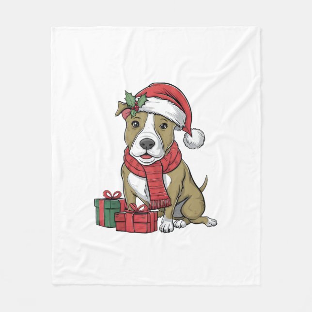 Manta Polar Fiesta de Navidad Decoración Perro de Pitbull (Anverso)