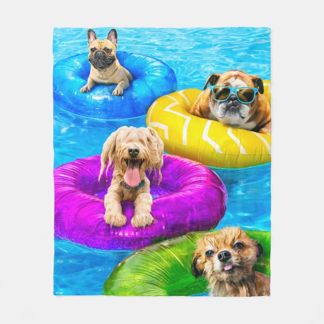Manta Polar Fiesta de Perros en la Piscina (Anverso)