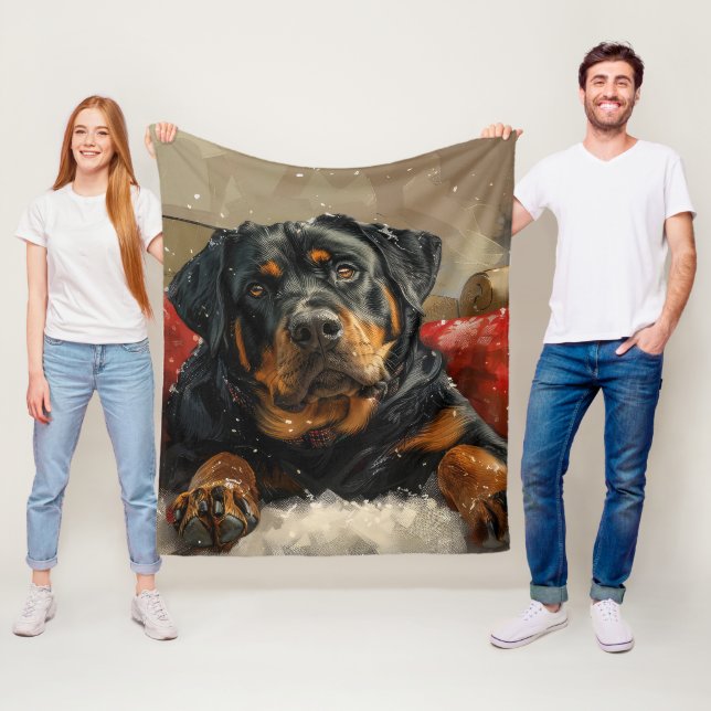 Manta Polar Fiesta Navideña del Perro Rottweiler (In situ)
