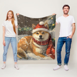 Manta Polar Fiesta Navideña del Perro Shiba Inu